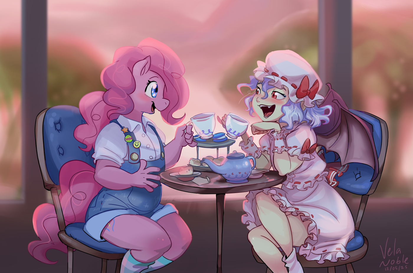 Pinkie Pie and Remilia Scarlet Having Tea Together. Go ahead and steal mah jerb AI, I'm unemployed.